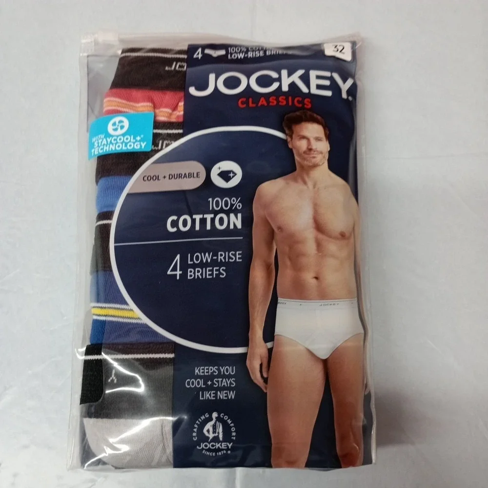 Jockey Men's 4 Pack Low Rise Cotton Briefs Size‎ 32 Multicolor New